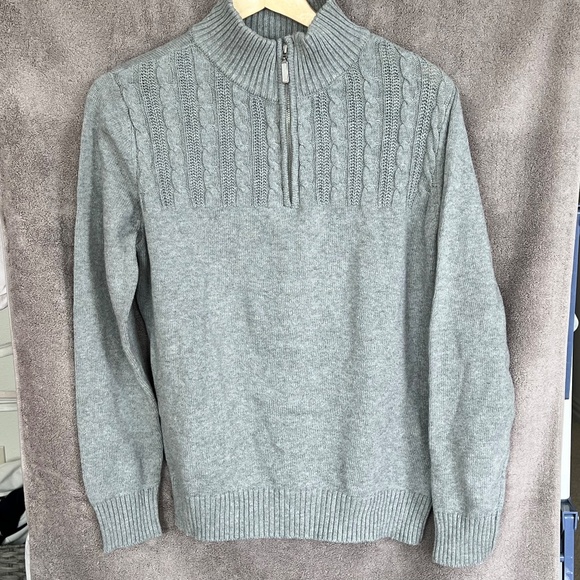 ❤️NWT Karen Scott Womens 1/4 Zip Cable Knit Sweater Sz M Smoke Grey 100% Cotton - Picture 5 of 13